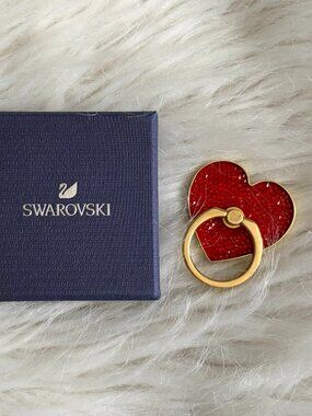 NIB Swarovski Glam Rock Ring Sticker Phone Holder Red Gold S